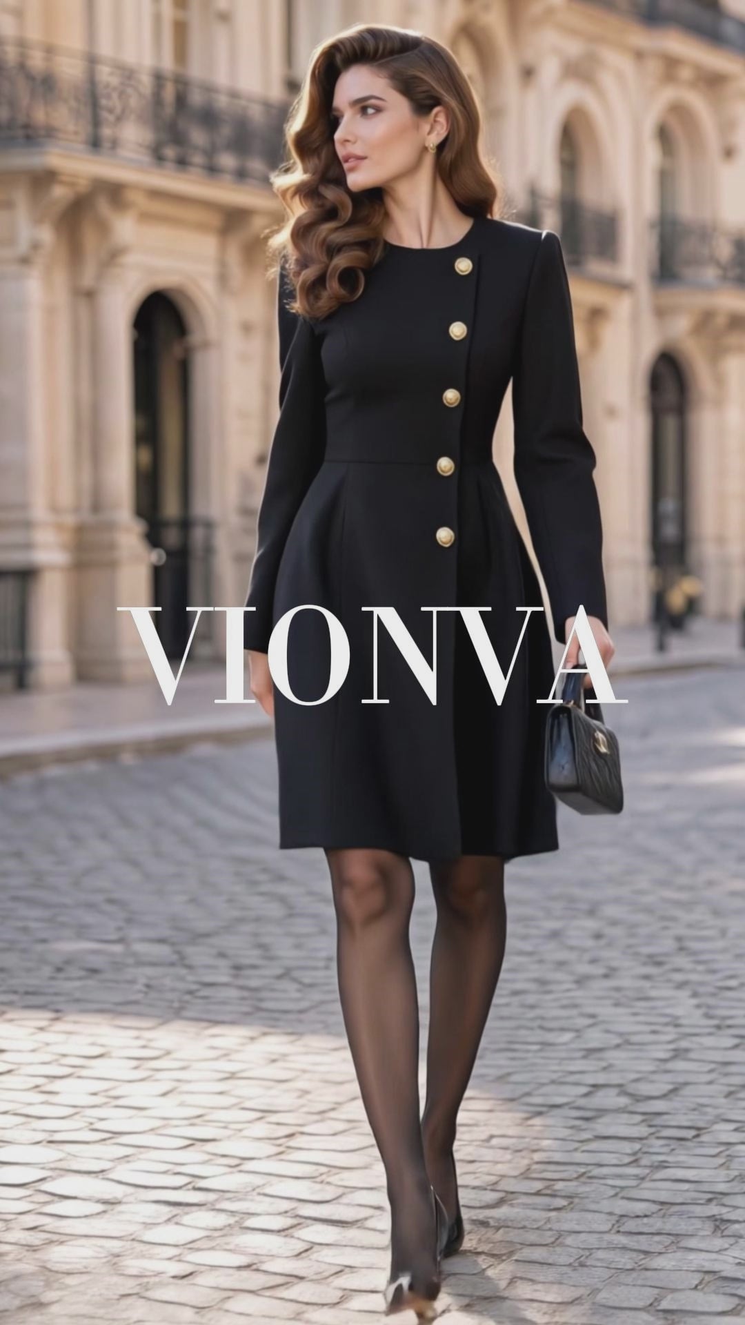 Vintage Gold Button Midi A‑Line Coat