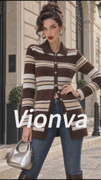 Vintage Stripe Collared Button Longline Cardigan