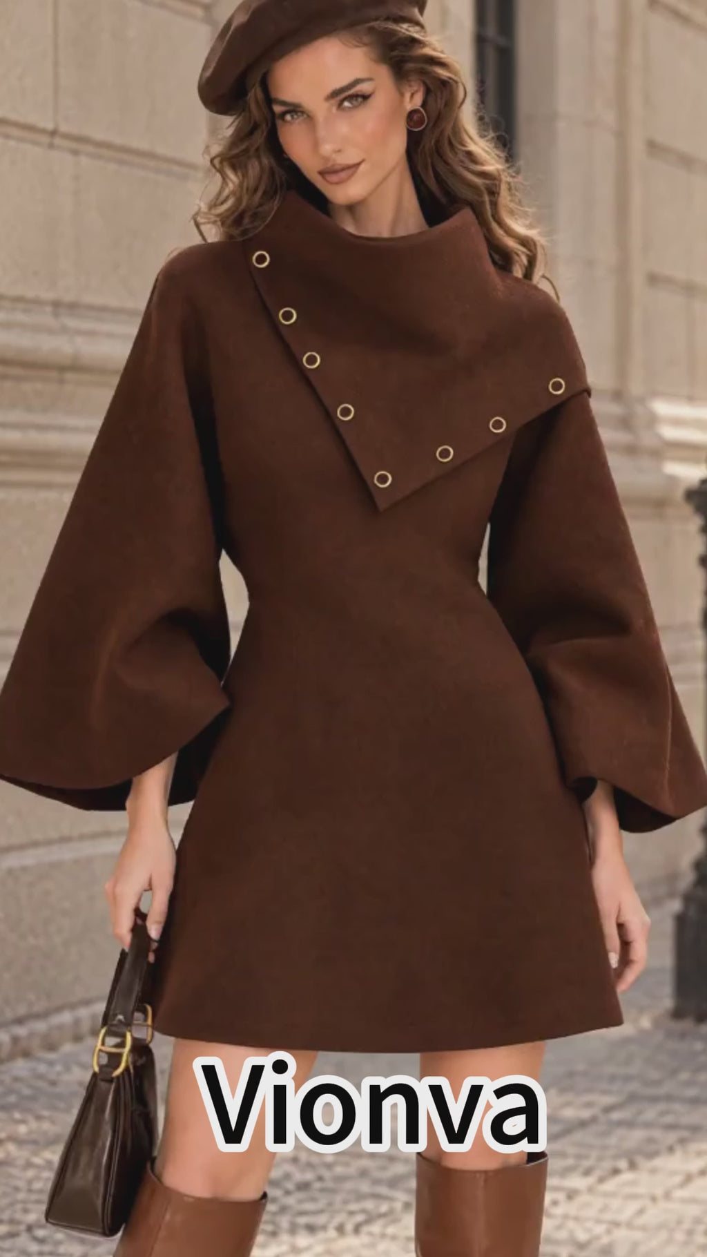 Vintage Brown Bell Sleeve Mini Dress