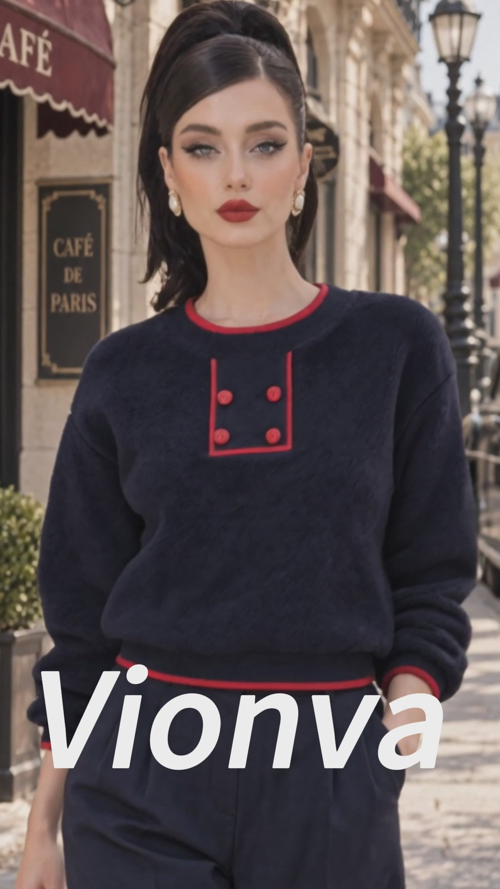 Vintage Contrast Trim Button Teddy Fleece Sweatshirt