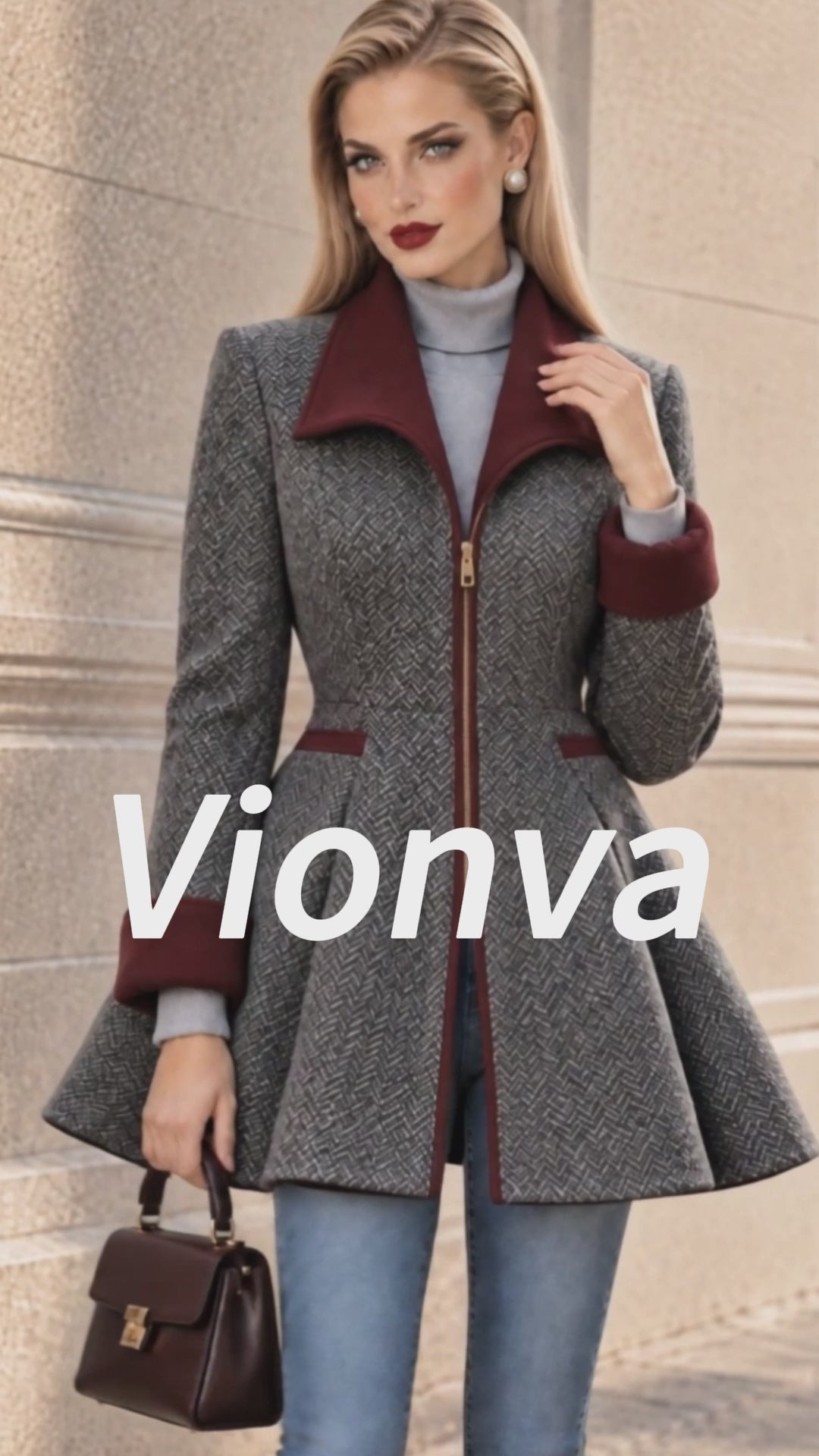 Vintage Herringbone Fit And Flare Coat
