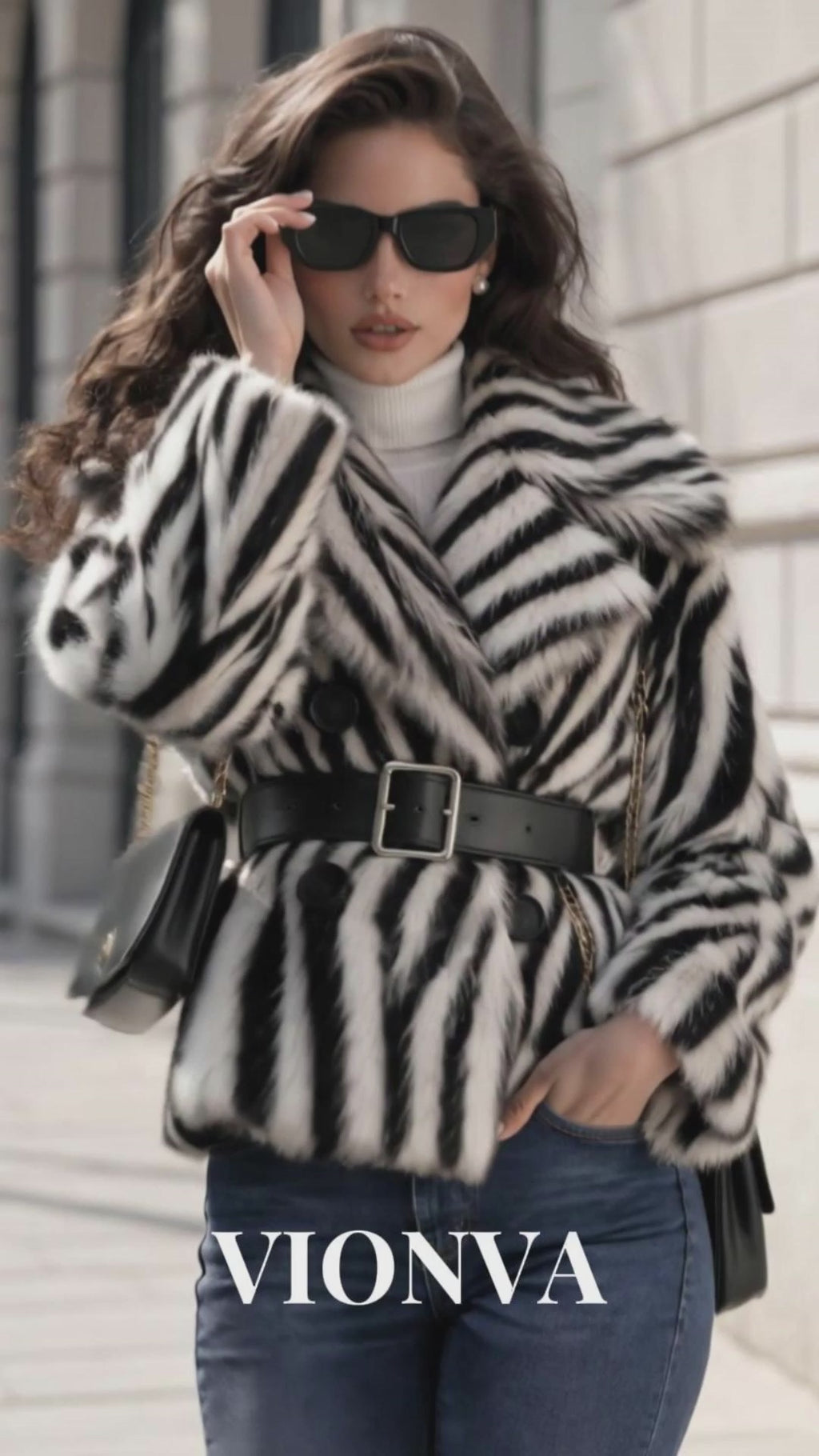Vintage Zebra Print Faux Fur Lapel Coat