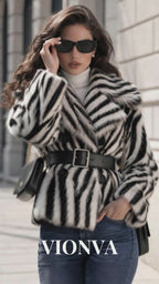 Vintage Zebra Print Faux Fur Lapel Coat