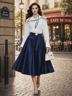 Vintage Satin Waistband Full Flared Umbrella Skirt