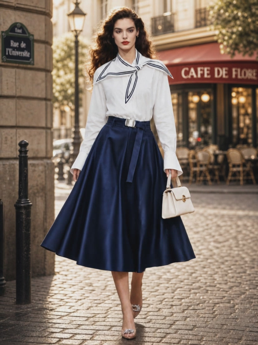 Vintage Satin Waistband Full Flared Umbrella Skirt