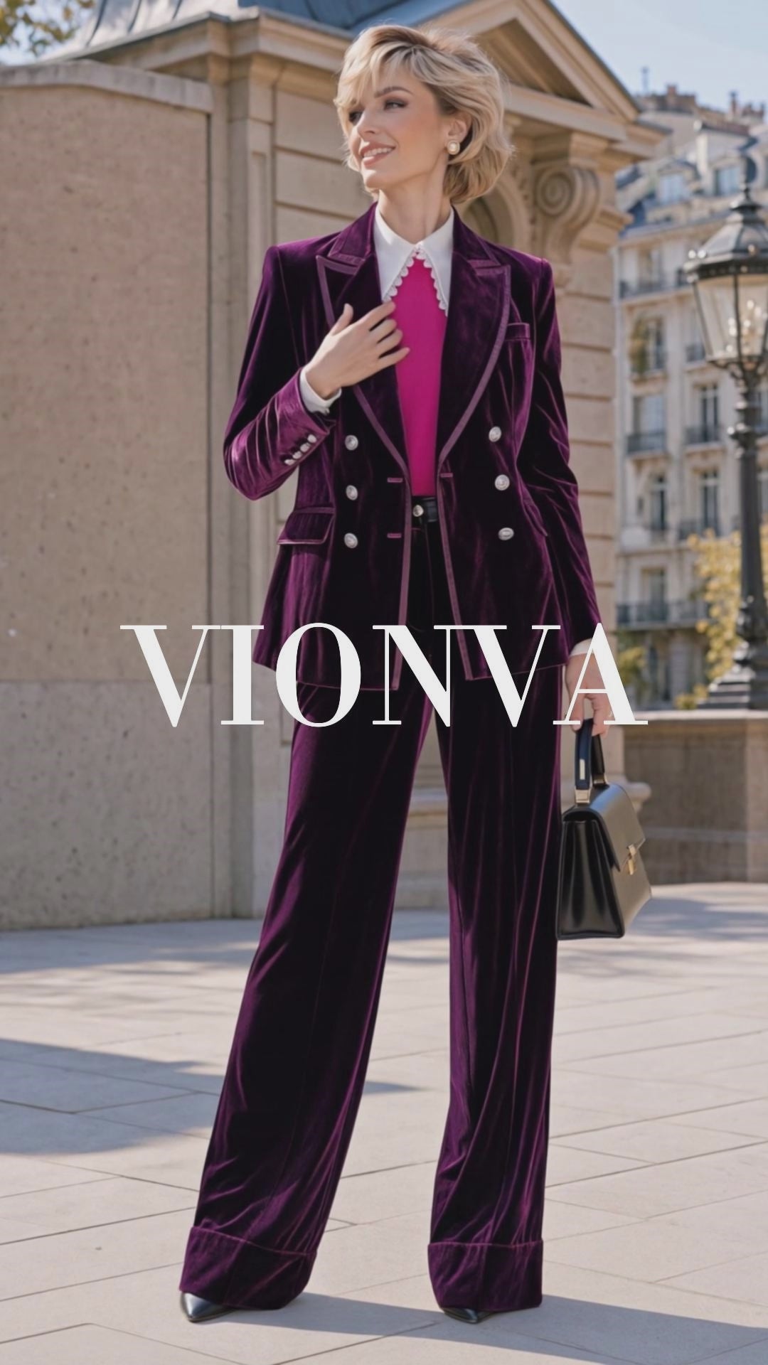 Retro Purple Velvet Double‑Breasted Suit