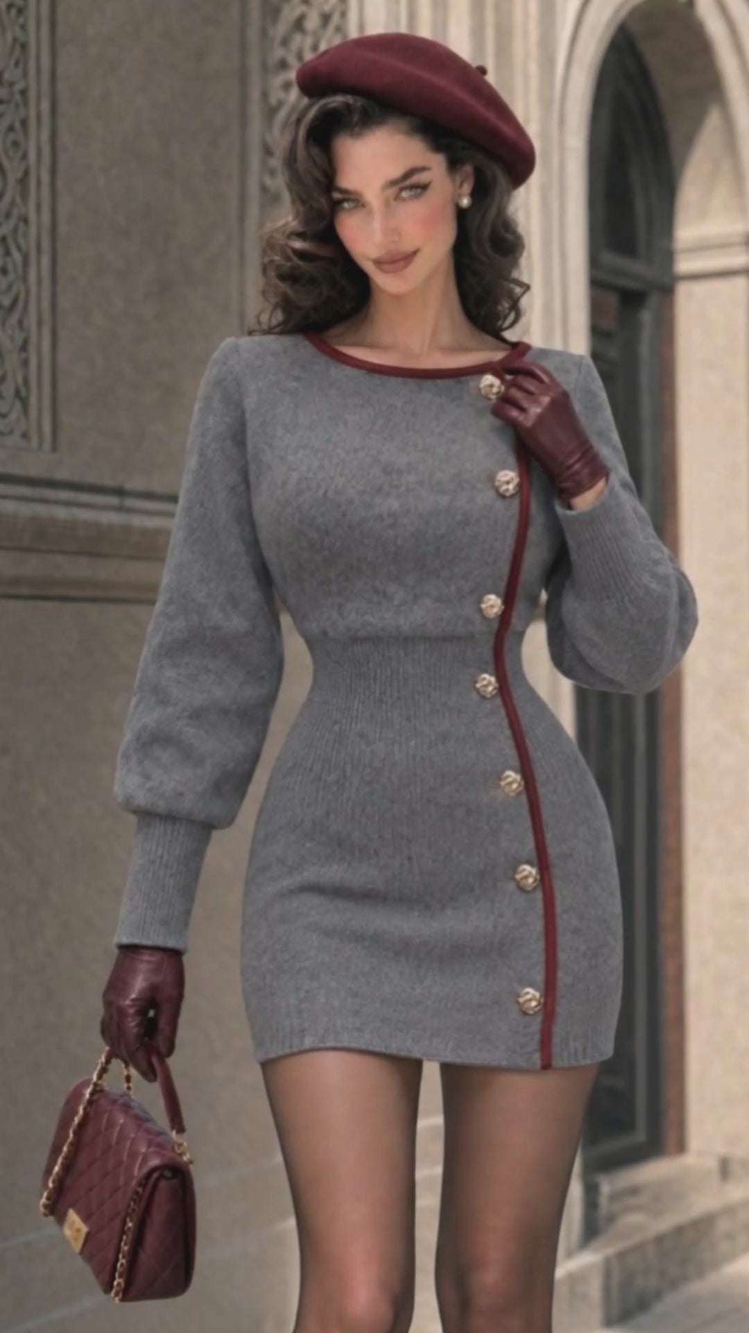 Vintage Color Block Knit Bodycon Mini Dress