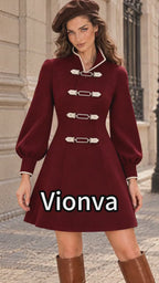 Vintage Burgundy Wool Blend Buckle Fit Flare Dress