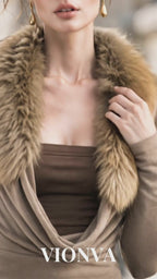 Vintage Furry Collar Fake Two-Piece Long Sleeve T-Shirt