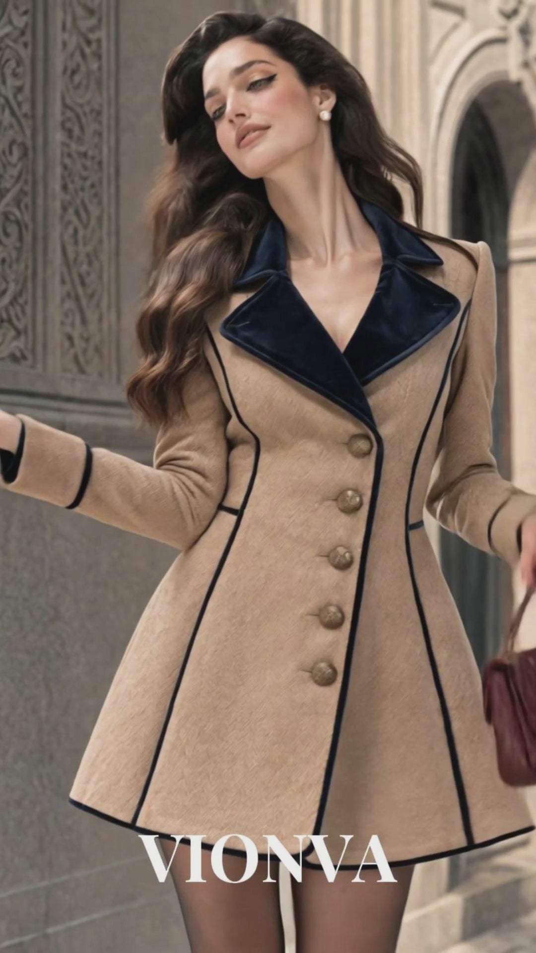 Vintage Color Contrast Piped Lapel Blazer