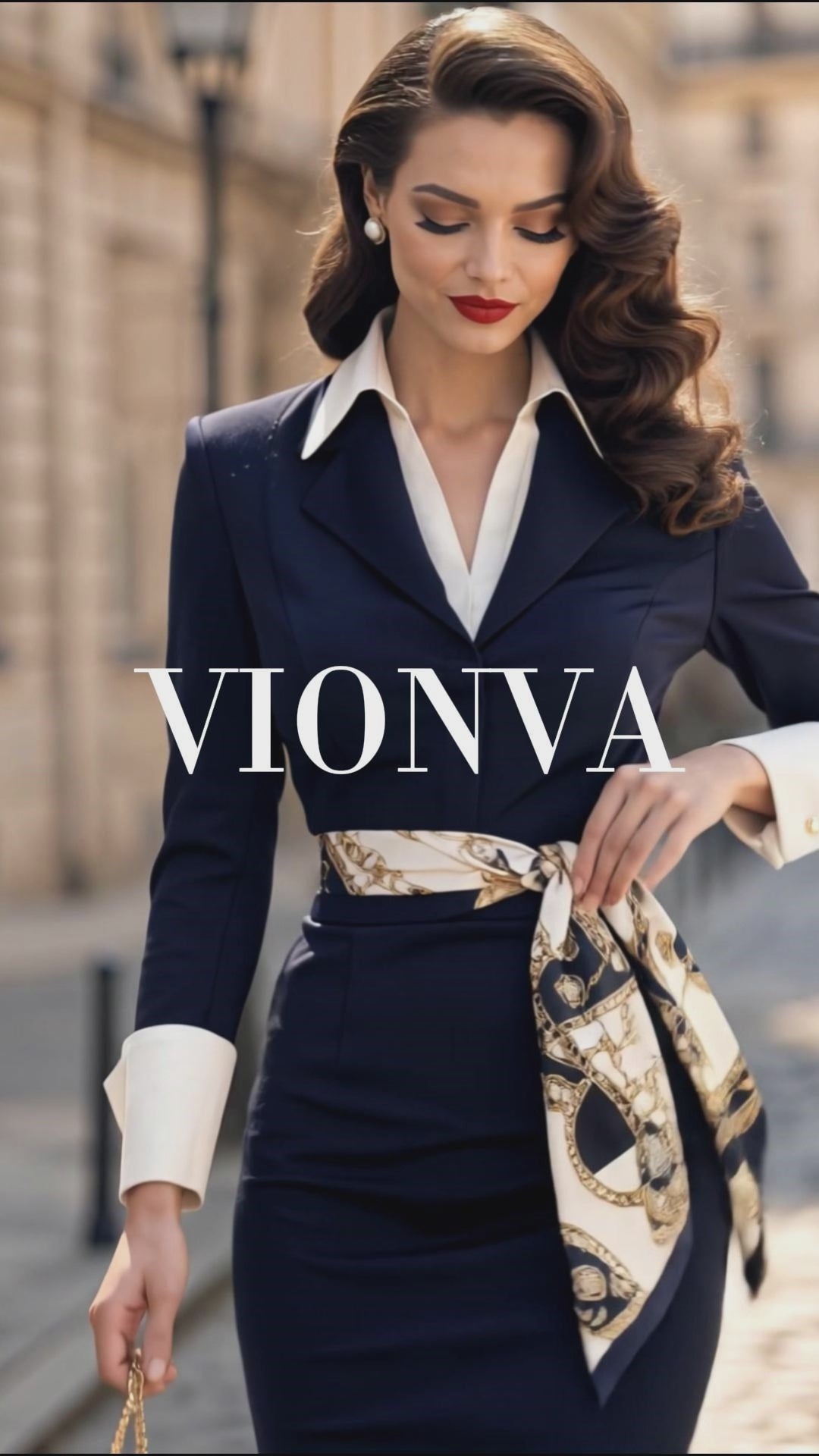 Vintage Lapel Belted Bodycon Midi Dress