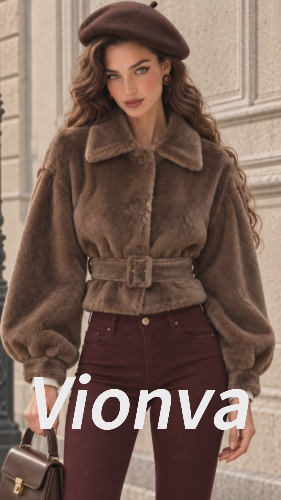 Vintage Brown Belted Faux Fur Jacket