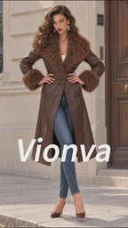 Vintage Faux Fur Collar Belted Leather Trench