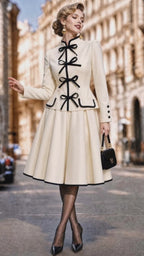 Vintage Bow Trim Midi Two‑Piece Skirt Set