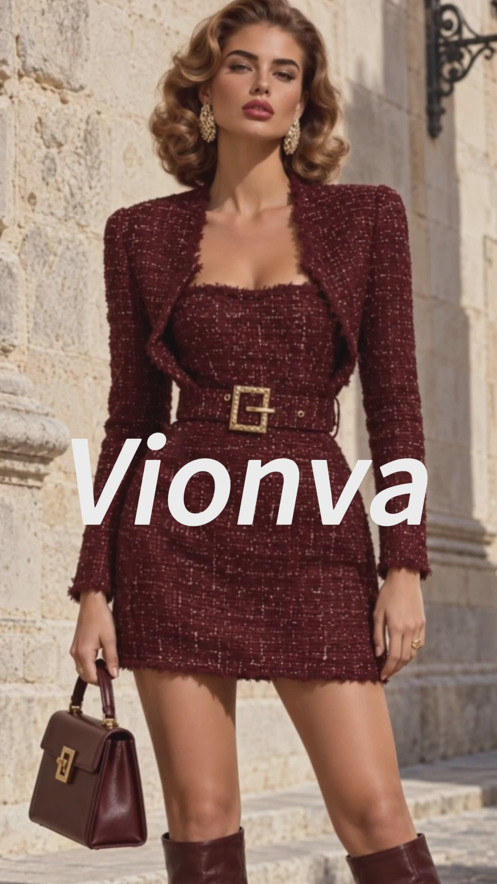 Vintage Belted Tweed Mini Dress
