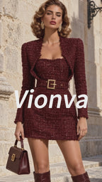 Vintage Belted Tweed Mini Dress