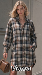 Vintage Plaid Oversized Shirt Dress