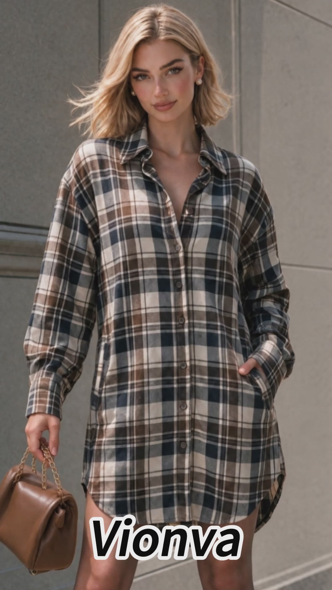 Vintage Plaid Oversized Shirt Dress