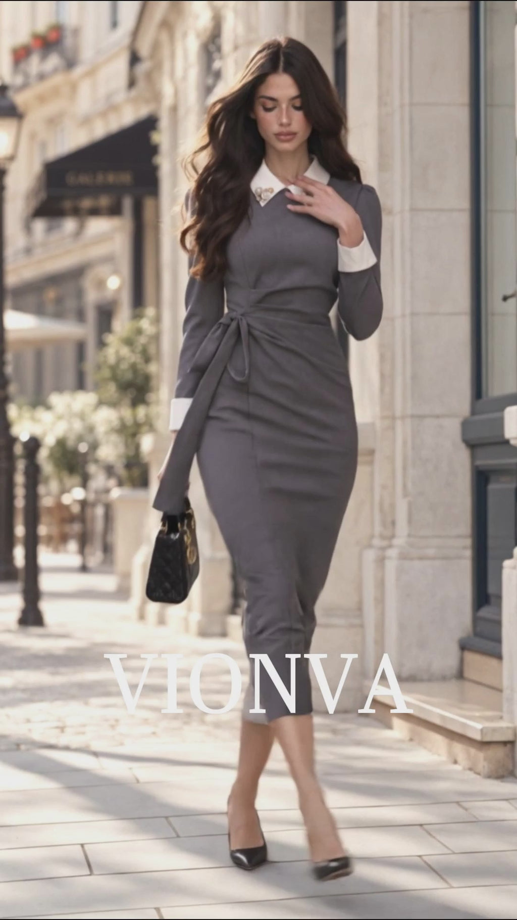 Vintage High-IQ Waist Tie Slim-Fit Midi Work Dress