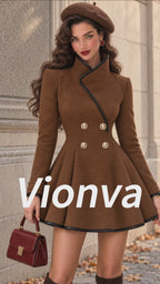 Vintage Brown Contrast Trim Fit-and-Flare Dress