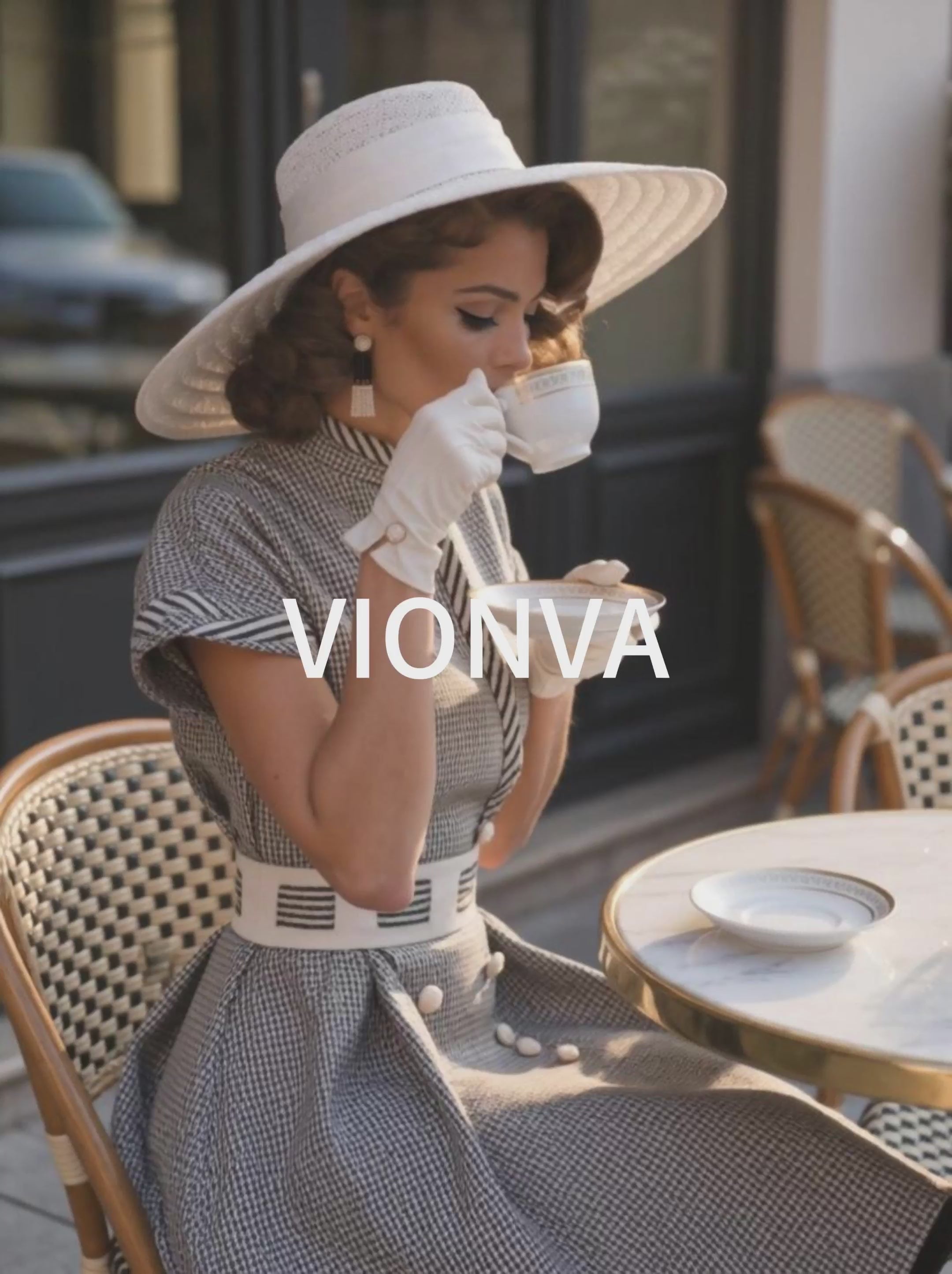 Vintage Stand Collar Gingham Short Sleeve A-Line Midi Dress