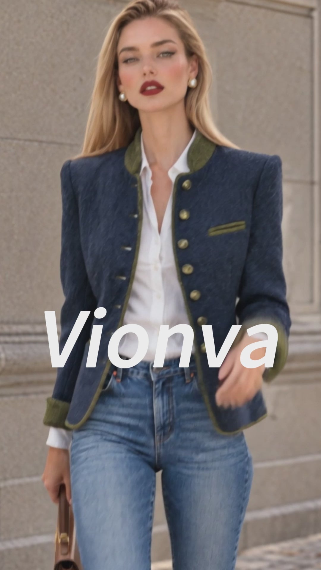 Vintage Contrast Trim Stand Collar Jacket
