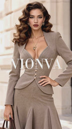 Vintage Woolen Flare Two-Piece Set