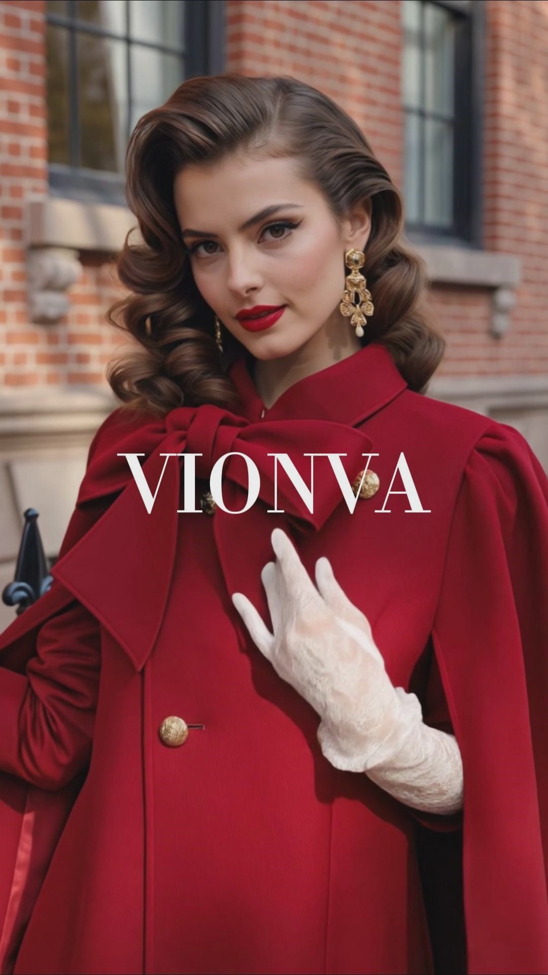 Vintage Bow‑Tie Cape Wool Blend Coat