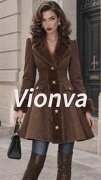Vintage Fur-Trim Washed Denim Flared Coat