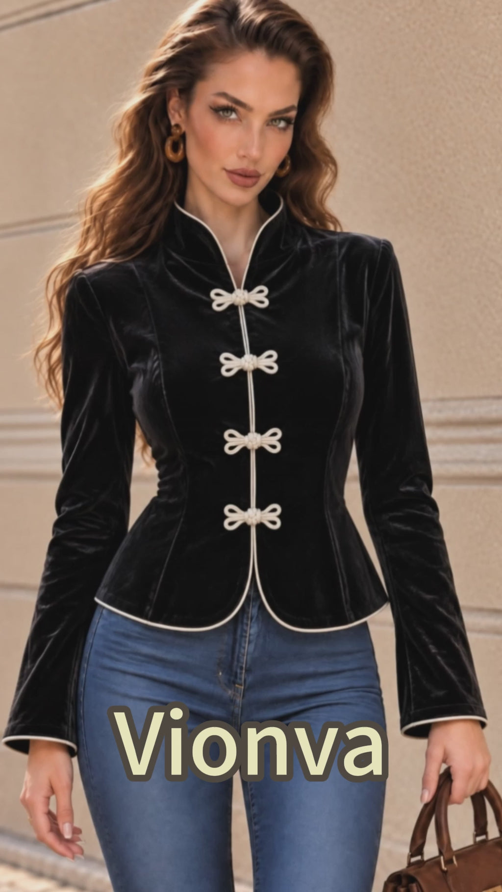 Vintage Black Velvet Frog Button Fitted Jacket