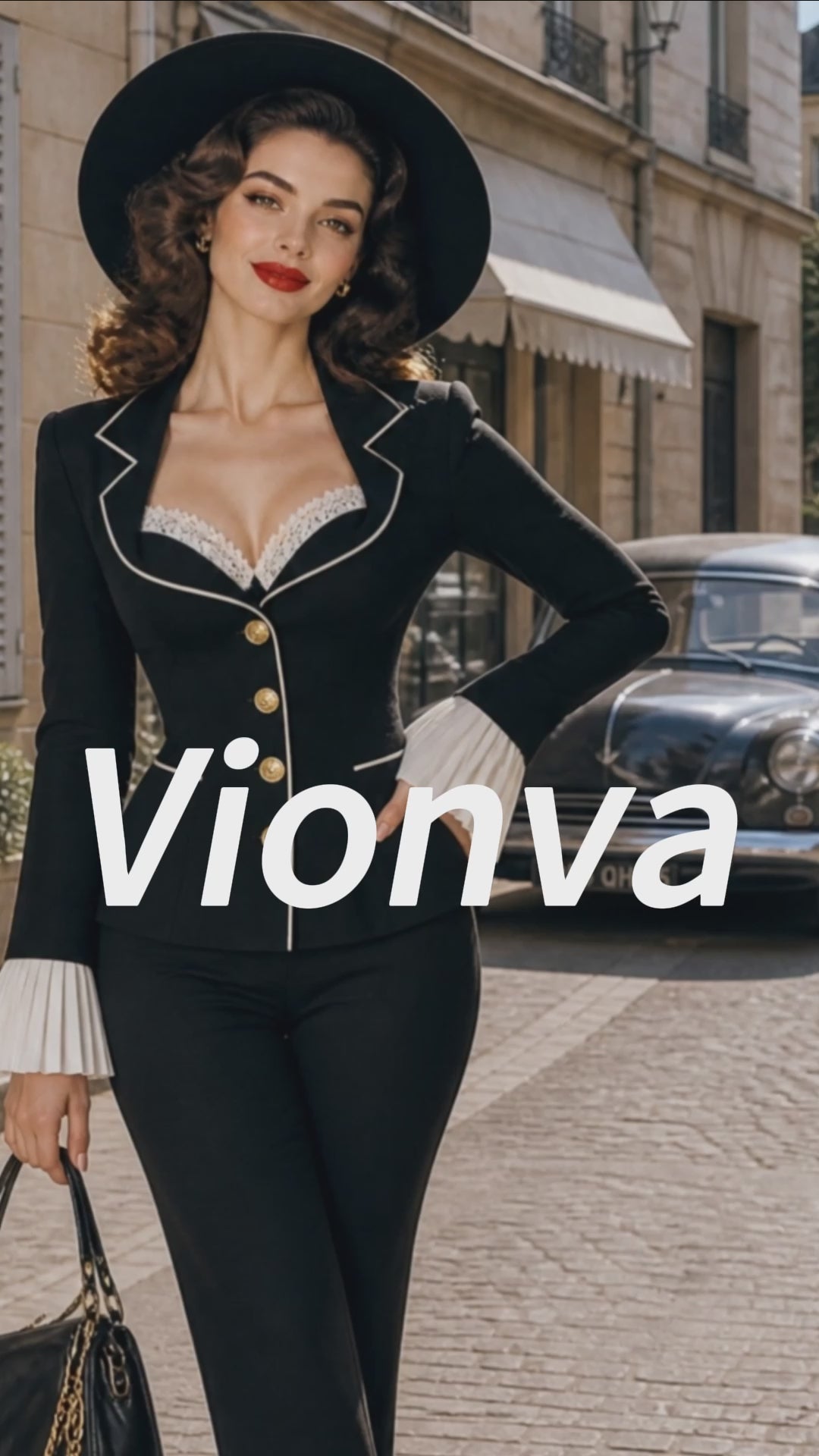 Vintage Black Gold-Button Tailored Peplum Blazer