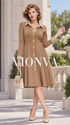 Retro Faux Collar Cable Knit Midi Dress