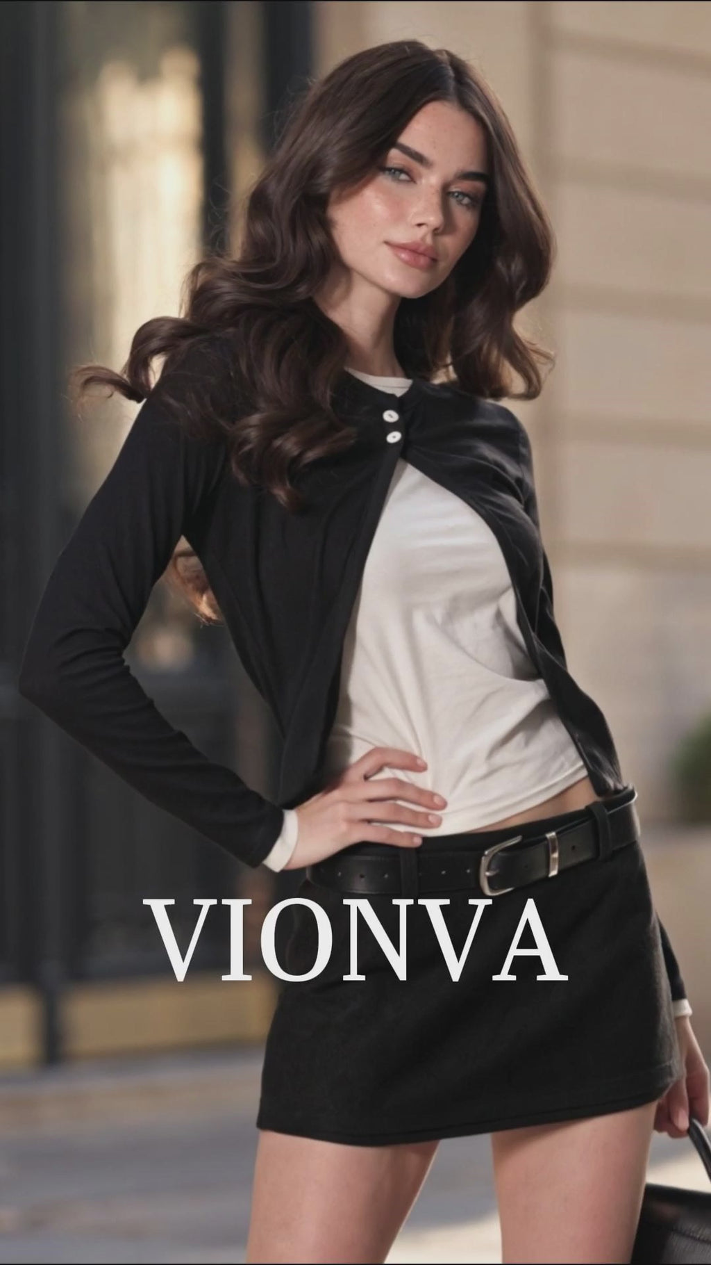 Vintage Black White Mock Two Piece Long Sleeve Top