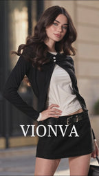 Vintage Black White Mock Two Piece Long Sleeve Top