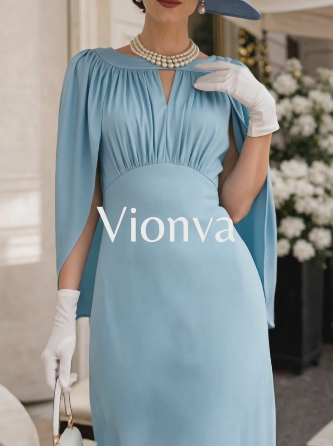 Vintage Pleated Shawl A-line Maxi Dress