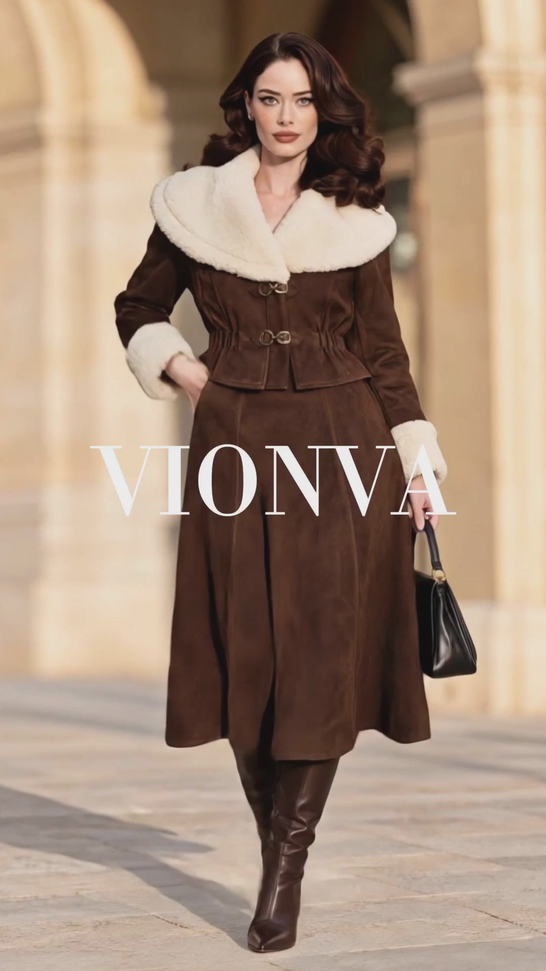 Vintage Faux Suede Shearling Trim Jacket