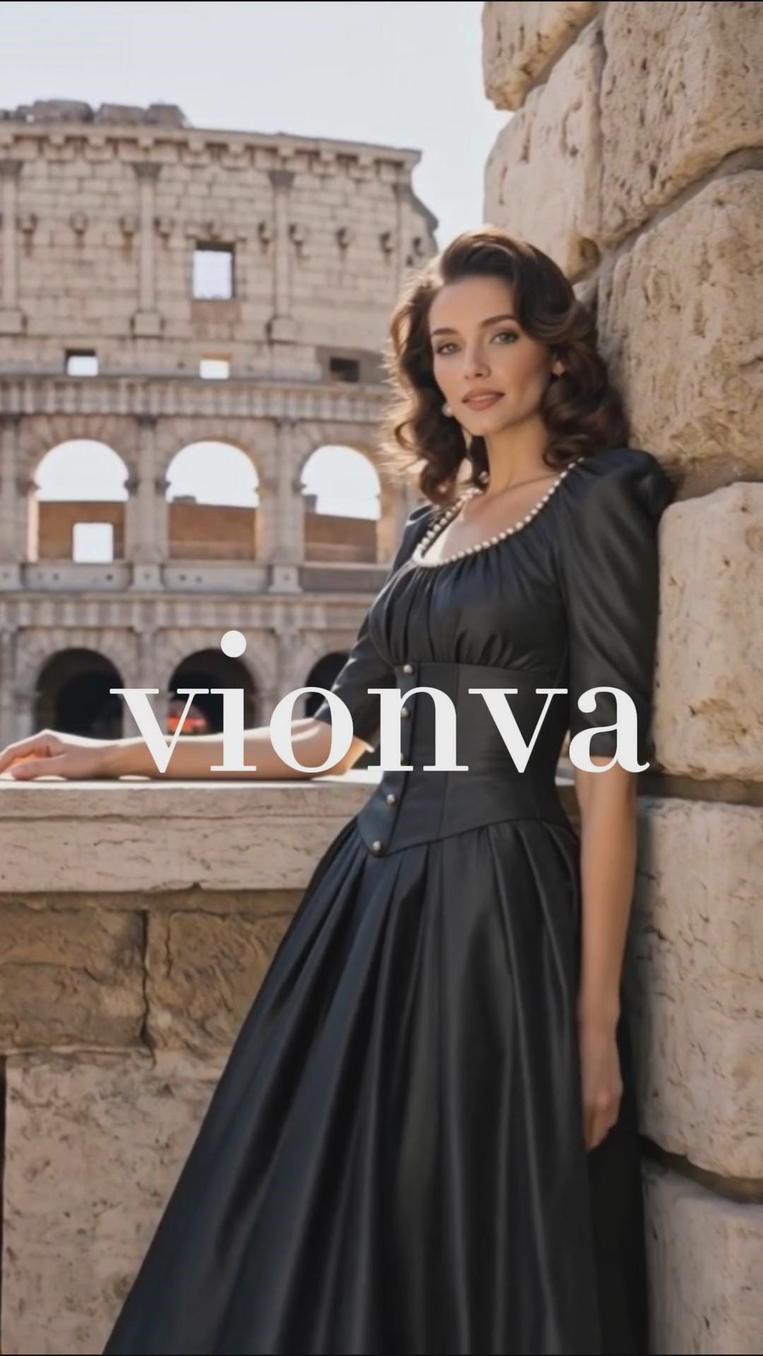 Vintage Pearl Neck Satin Midi Swing Dress