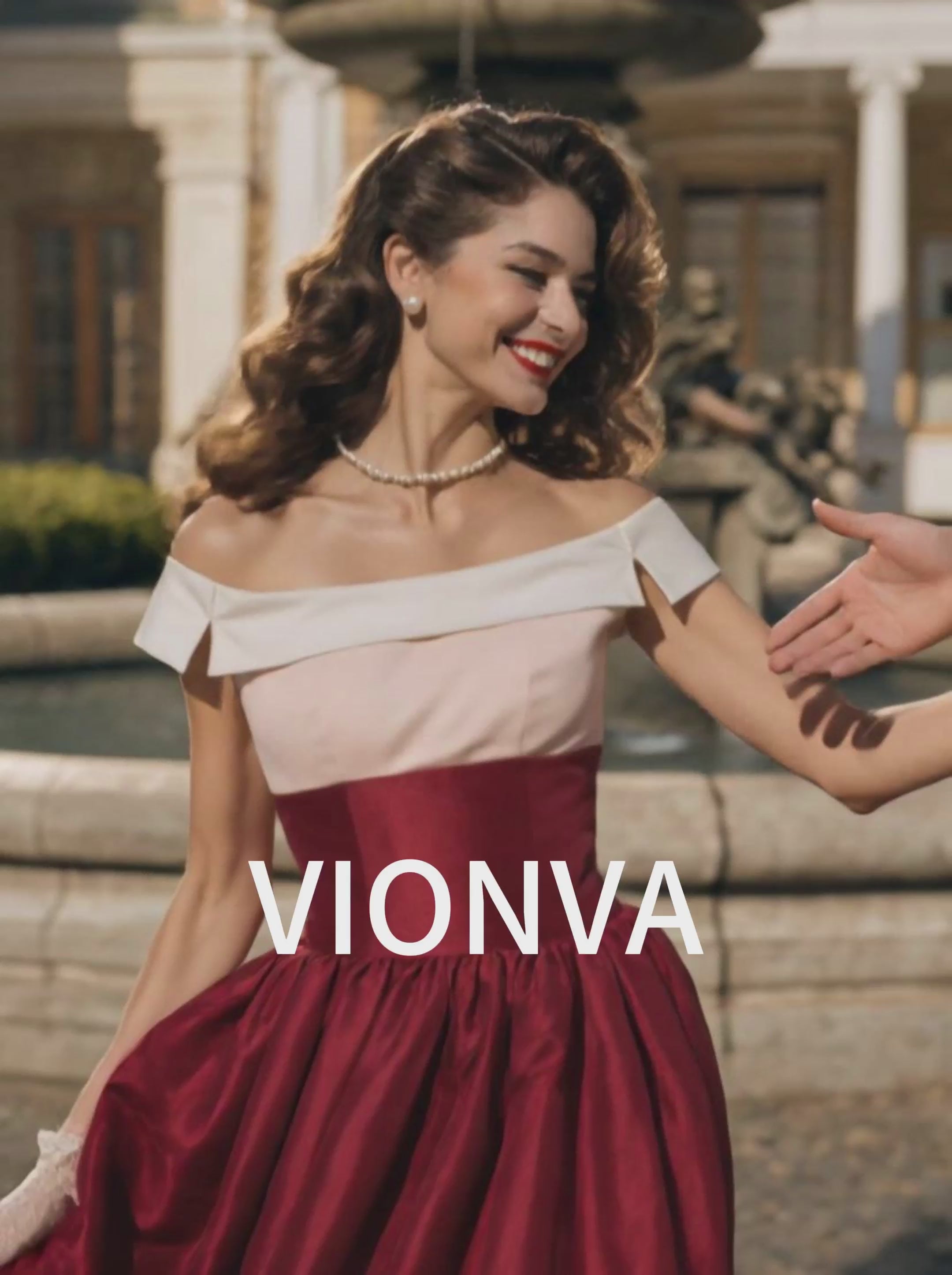 Vintage 1950s Two Tone Off Shoulder Satin Swing Midi Dress