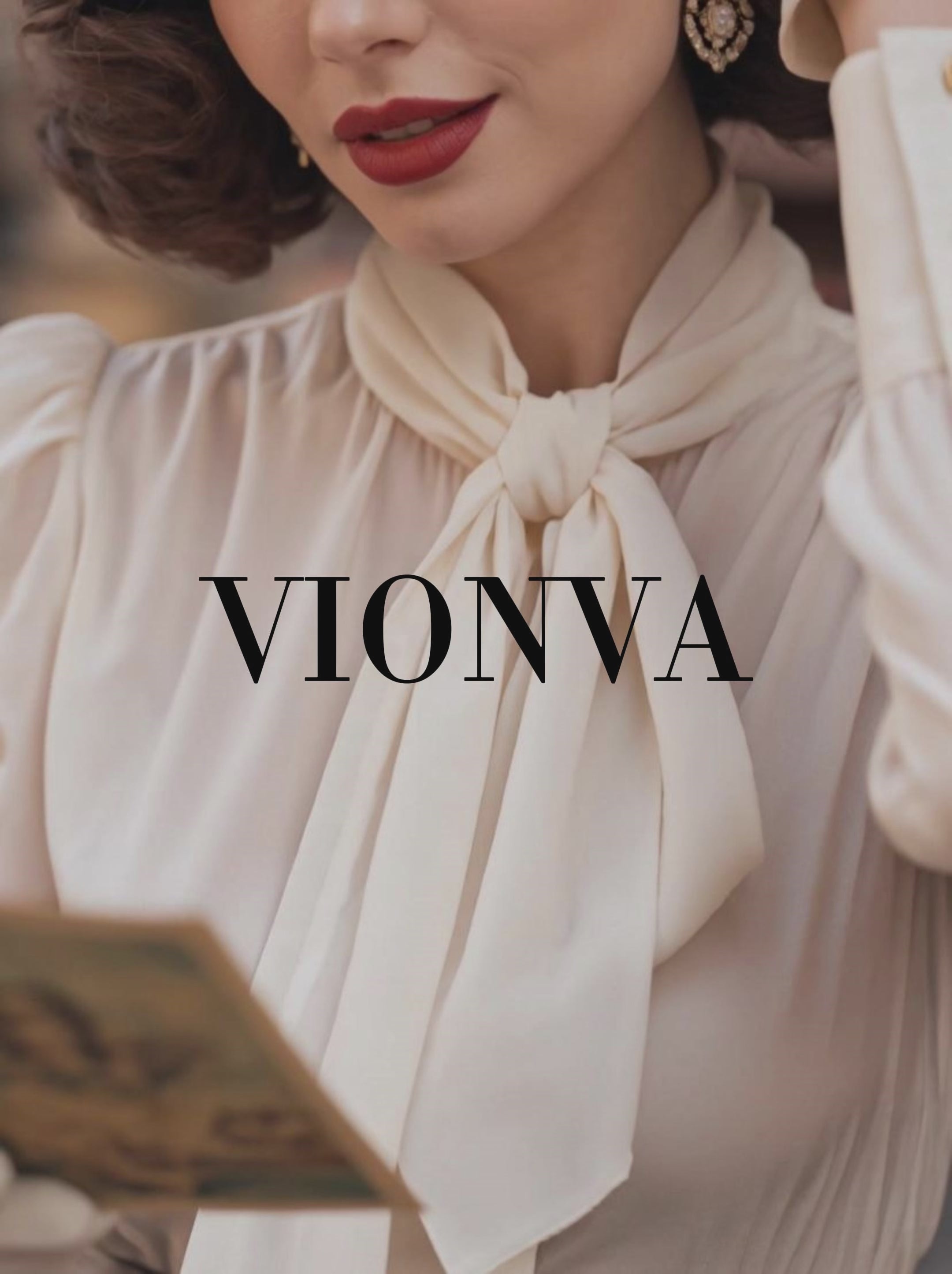 Vintage Tie Neck Puff Sleeve Chiffon Blouse