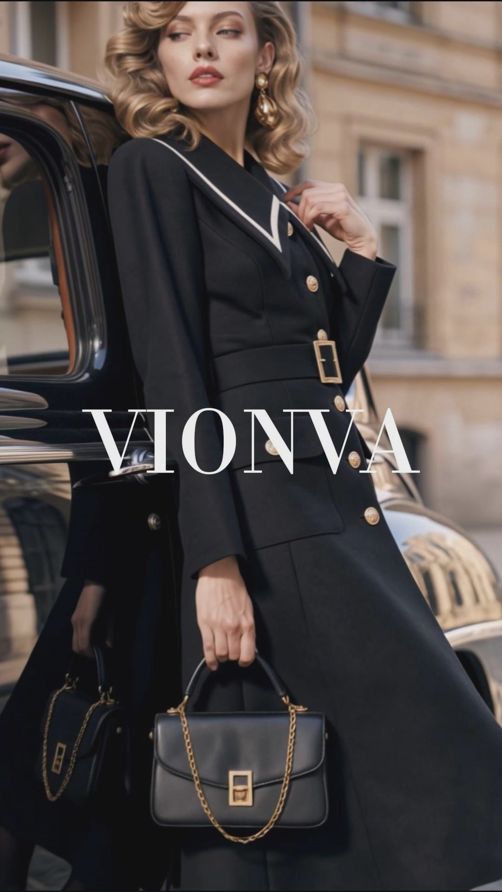 Vintage Collared Belted Midi Coat Dress
