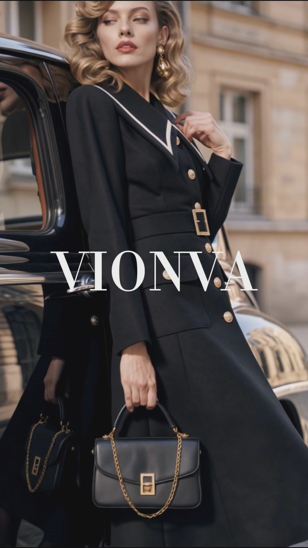 Vintage Collared Belted Midi Coat Dress