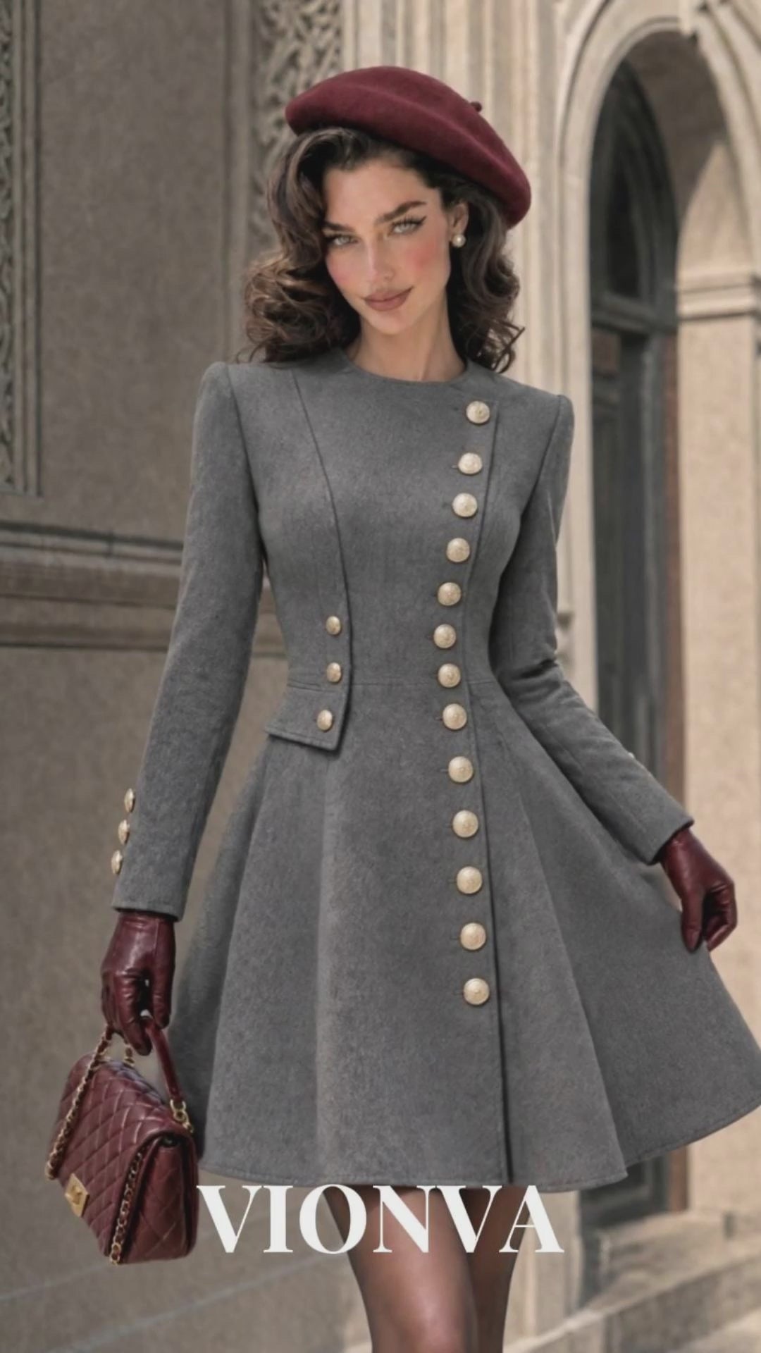 Vintage Side Placket Button A-line Coat