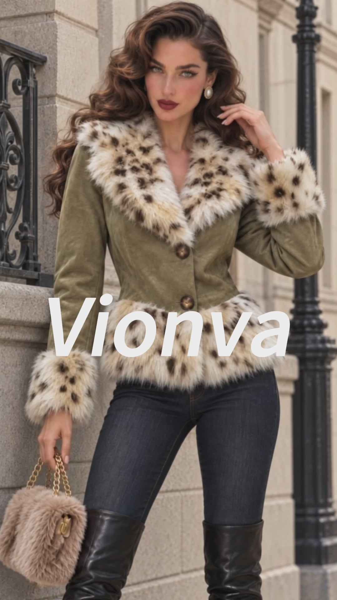Vintage Leopard Faux Fur Trim Faux Suede Jacket