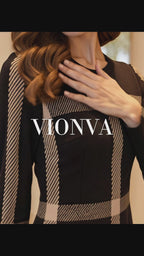 Vintage Plaid Long‑Sleeve Midi Swing Dress