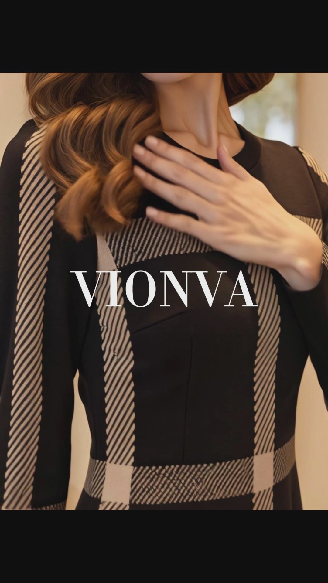 Vintage Plaid Long‑Sleeve Midi Swing Dress