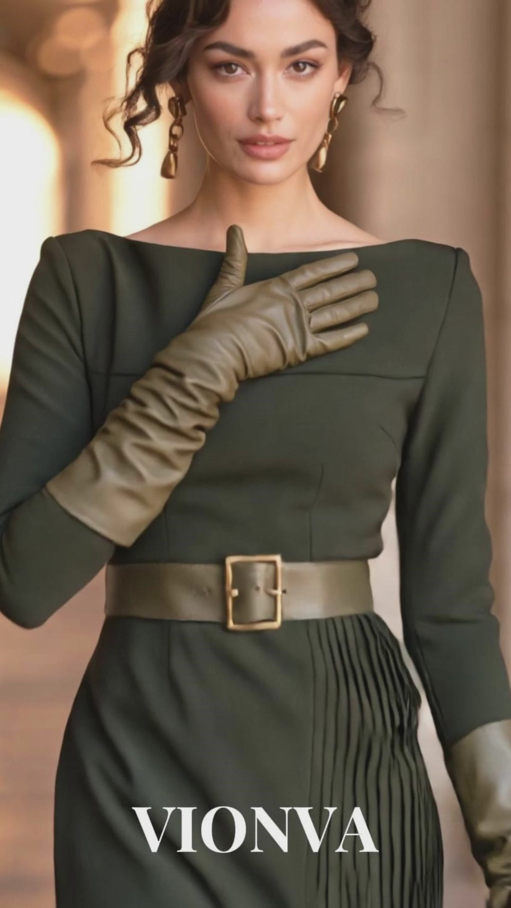 Vintage Boat-Neck Long-Sleeve Pleated Midi Dress