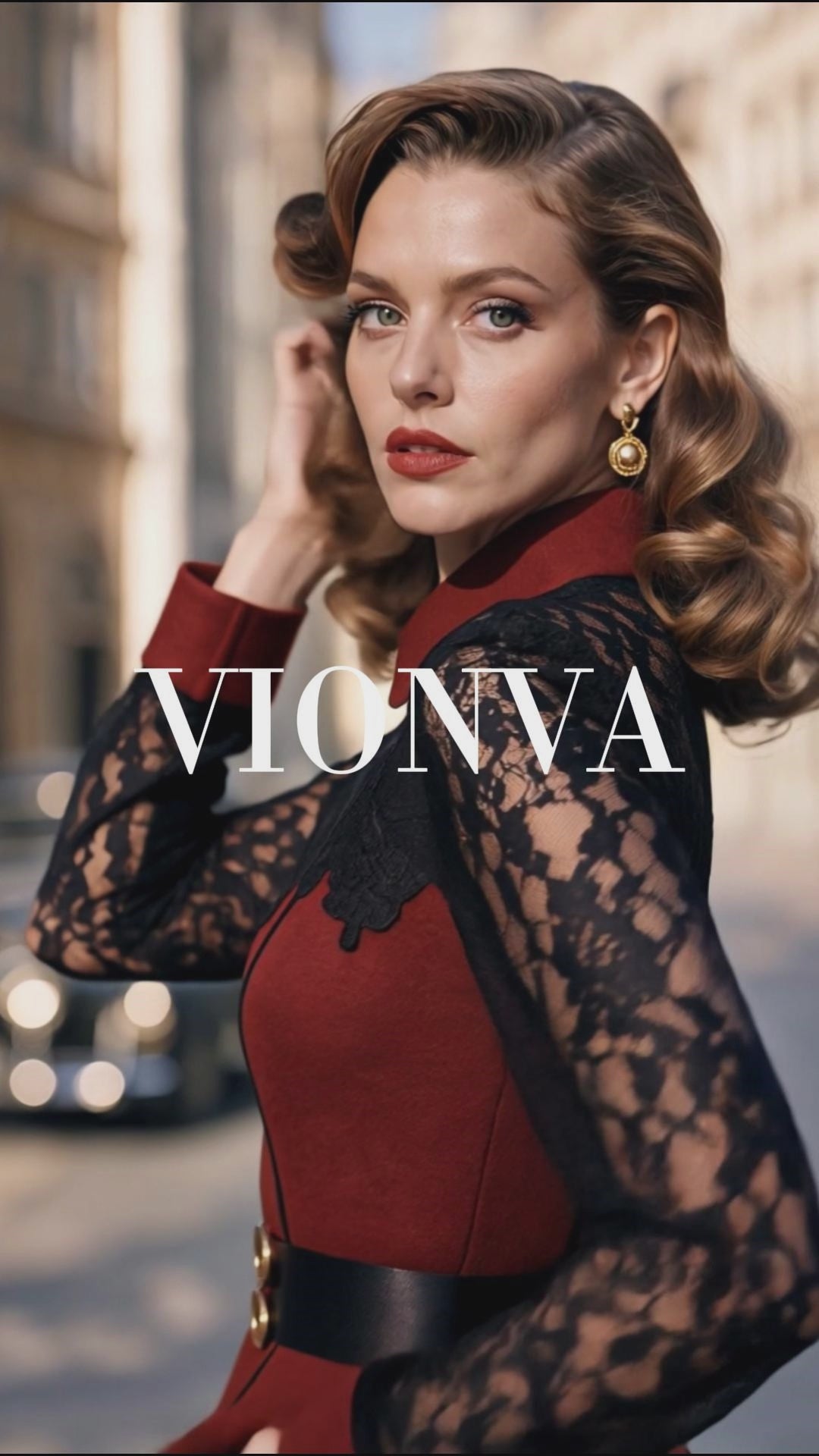 Vintage Lace Collar Wine Red Midi Dress