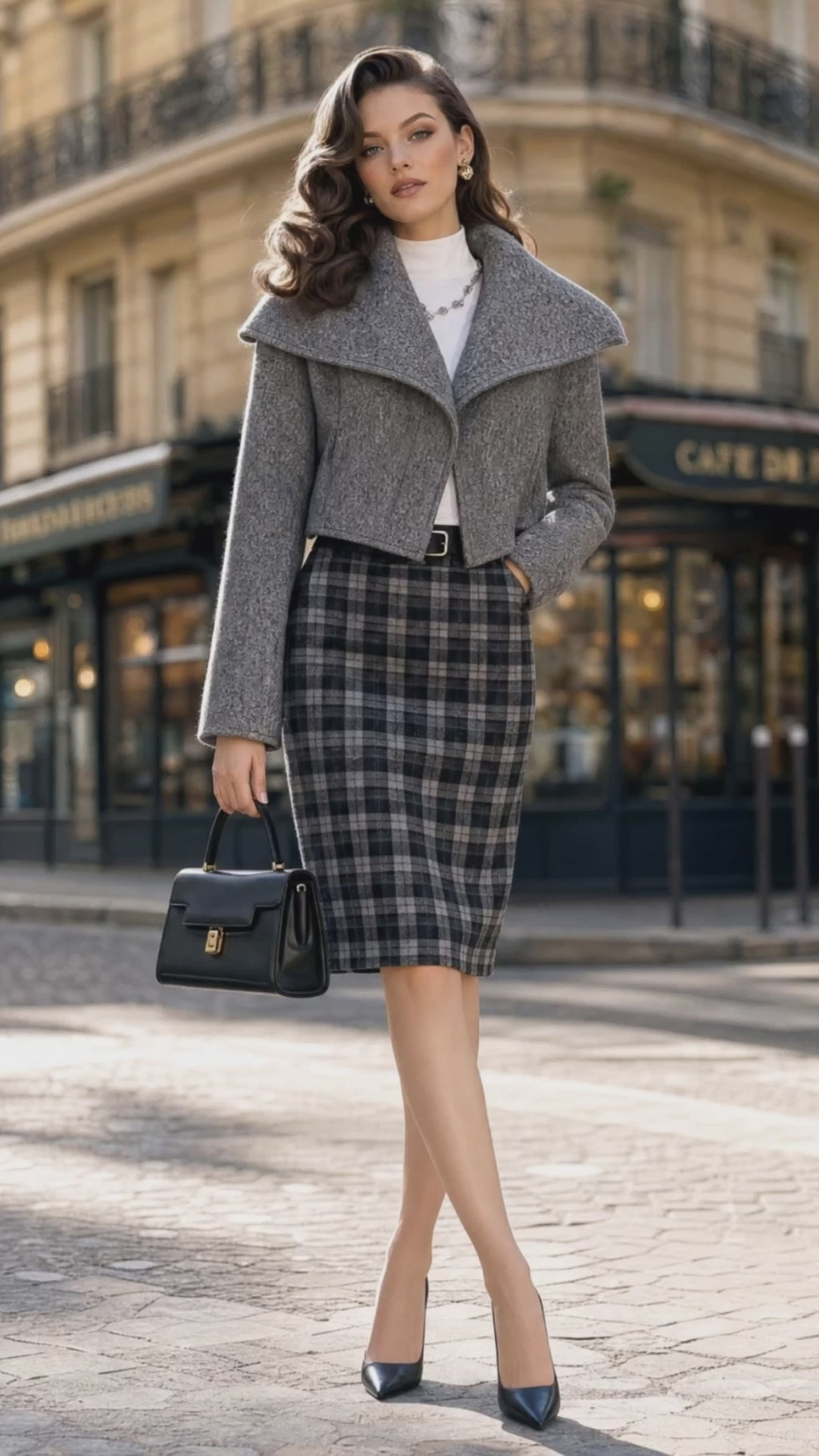 Vintage Lapel Cropped Woolen Coat