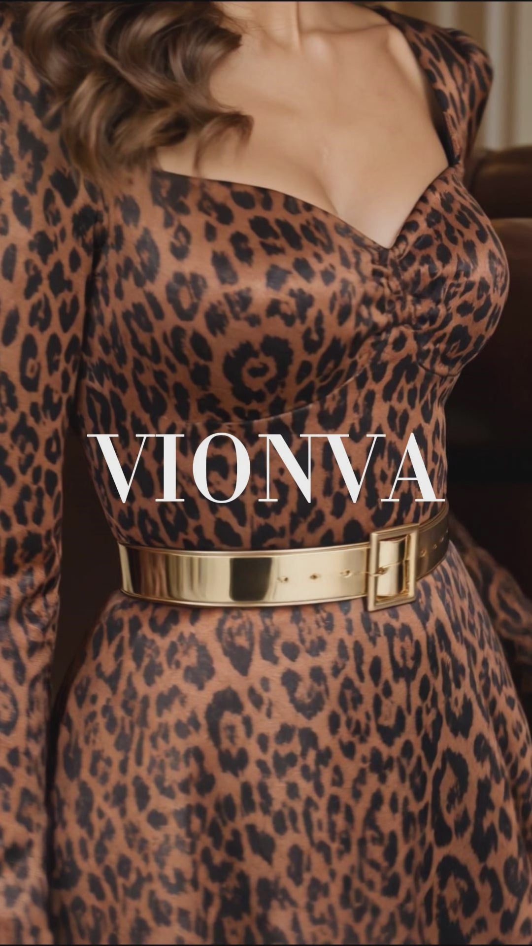 Vintage Leopard Square Neck Midi Dress