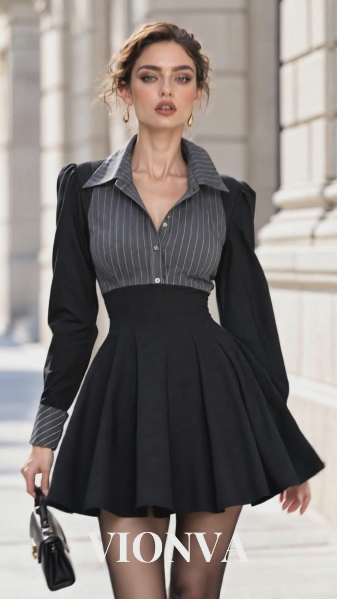 Vintage Shirt Spliced A-Line Mini Dress